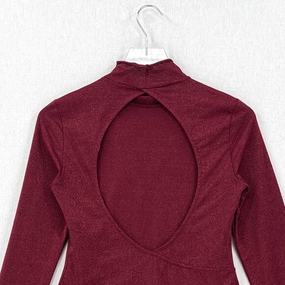 ANTHROPOLOGIE DAILY PRACTICE Shimmer Open Back BodySuit Womens Small Plum NEW - Picture 5 of 16